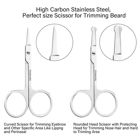 TecUnite Mustache Scissors Grooming Kit for Men, Beard Trimmer Set with 2 Combs and 2 Scissors