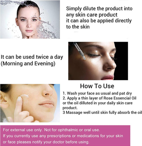 Rose Essential Oil, Face Moisturizer Oil for Women, Skin Care, 1 FL.OZ (30ml)