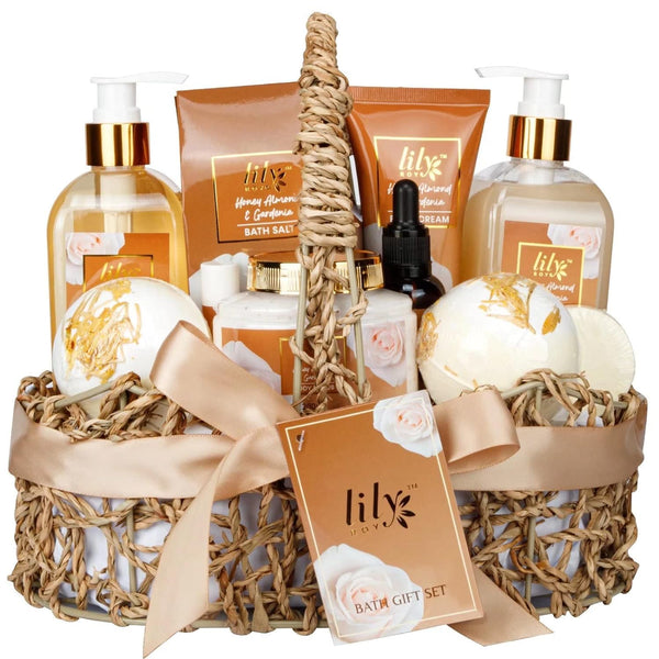 Mothers Day Spa Gift Baskets Set for Women, 12pcs Honey Almond Bath and Body Spa Kit