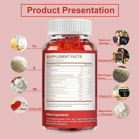 Magnesium Gummies 600mg per Serving - Magnesium Glycinate 400mg and L-Threonate 200mg, Sugar Free Supplement
