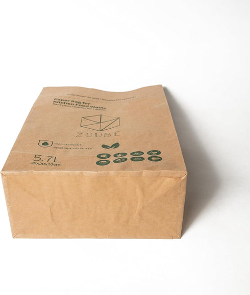 Zcube Kitchen Food Waste Paper Bag, Sets of 6, Leak Resistant Liner, Size Small, 60 Bags