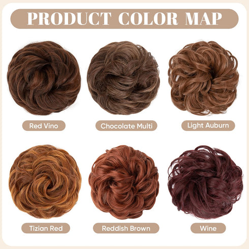 SARLA 2PCS Messy Hair Bun Hair Pieces, Wavy Curly Synthetic Updo Extensions for Women (Light Auburn)