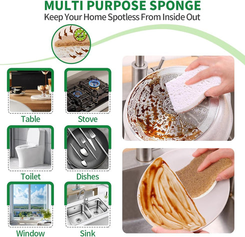 PUCITY DishesPack 24 Sponges Kitchen Natural Dish Sponge Plant-Based Biodegradable Compostable Cellulose with Coconut