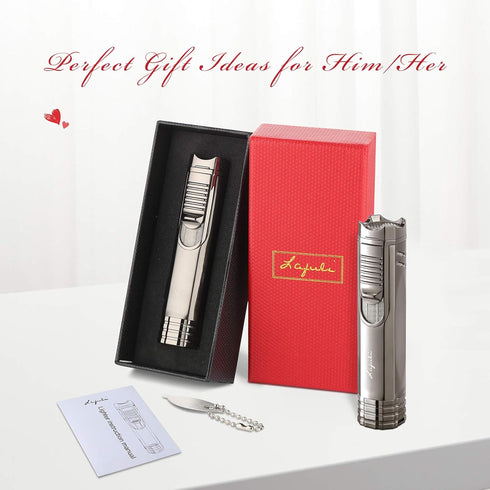 Cigar Lighter, Cigar Punch, Cigar Draw Enhancer, Cigar Holder, All-in-one Refillable Butane Torch Lighter (Gas Not