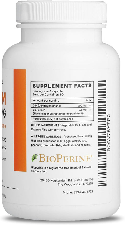 DIM Supplement 200mg, Estrogen Balance for Men and Women, 60 Ct, Hormonal Support