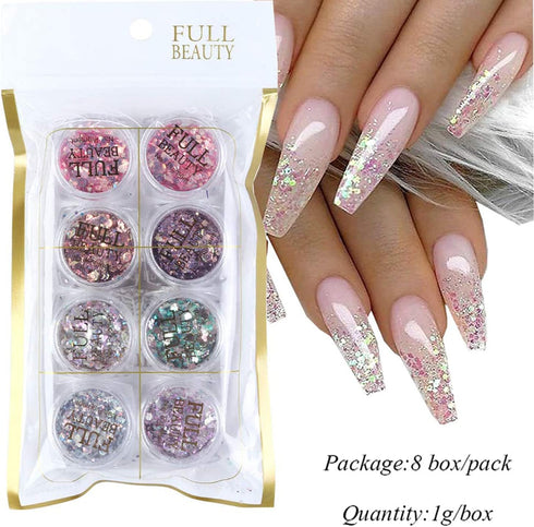 Holographic Nail Glitter Flakes - Mermaid Powder Nail Art Decorations and 3D Sequins for DIY Manicure