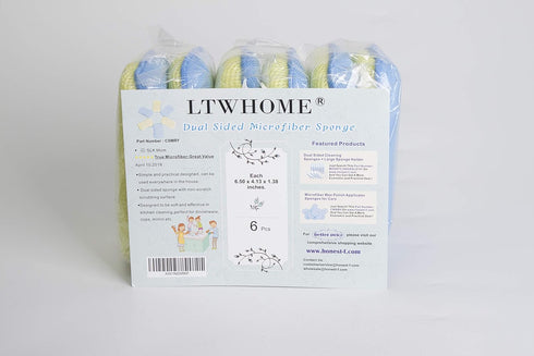 LTWHOME Dual Sided Microfiber 2 in 1 Washing Up Pad Scrubbers and Sponges, Pack of 6