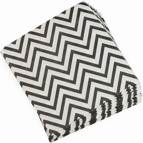 Disposable 2-ply Party Napkins - Striped Chevron Polka Dot Beverage Napkins for Birthday, 60-Count (Black)