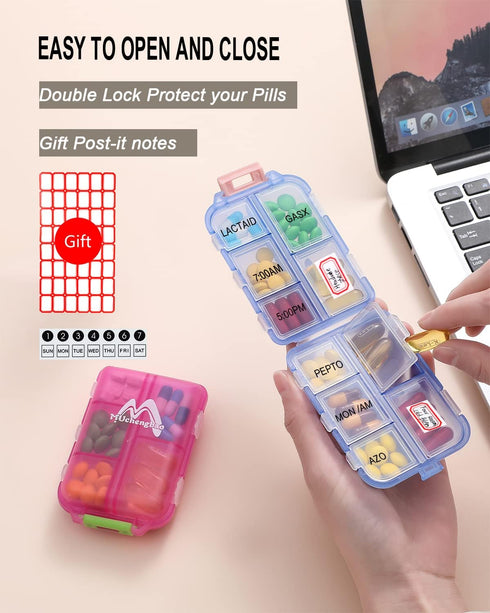 2 Pack Travel Pill Organizer, Pill Box for Purse, 10 Compartments Container by M Muchengbao