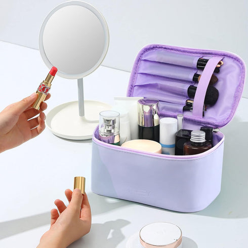 Meiyuuo Small Makeup Bag Cosmetic Organizer Waterproof Zipper Pouch for Women (Light Lavender Purple)