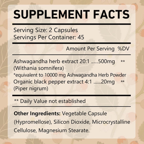 Immune 90 OMOGS Organic Ashwagandha, Pure Herb Extract, Added Black Pepper, High Absorption, for Boosts Energy, Sleep
