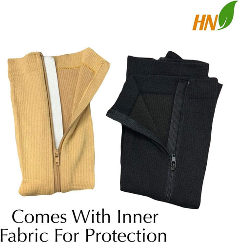 HealthyNees 15-20 mmHg 2 3X-Large) Footless Zipper Compression Leg Calf Shin Sleeve Pairs (Black Combo