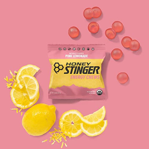 Honey Stinger Organic Pink Lemonade Energy Chew, Gluten Free & Caffeine Free, 12 Pack, 21.6 Ounce