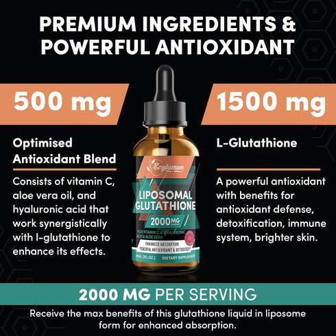 2000MG Liposomal Glutathione Liquid Drops, Enhanced Absorption Glutathione Supplement with Vitamin C, Hyaluronic Acid,