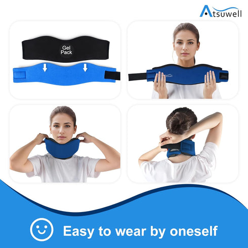 Atsuwell Neck Brace for Sleeping, Soft Cervical Collar for Neck Pain, Adjustable Support with Hot Cold Gel Packs