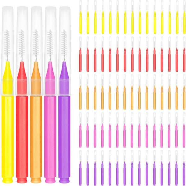 EasyHonor Braces Brush for Cleaner Interdental Brush Toothpick Dental Hygiene Flosser (5 Warm Colors, 75pcs)