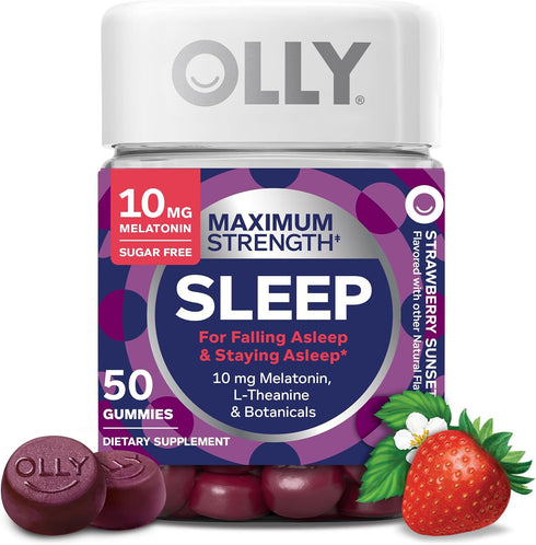 OLLY Max Strength Sleep Gummy, 10mg Melatonin, L-Theanine, Chamomile, Lemon Balm, Sugar