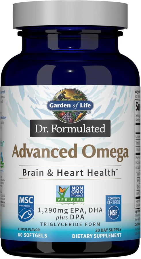 Garden of Life Dr. Formulated Advanced Omega Fish Oil - Lemon, 1,290mg EPA, DHA + DPA in Triglyceride Form, Single