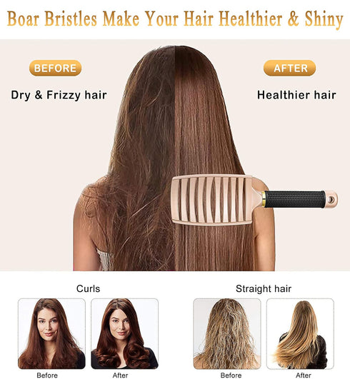 KTKUDY Detangling Brush for Women Men Kids, Boar Bristles Hairbrush for Wet and Dry Hair, Pain-Free Detangler