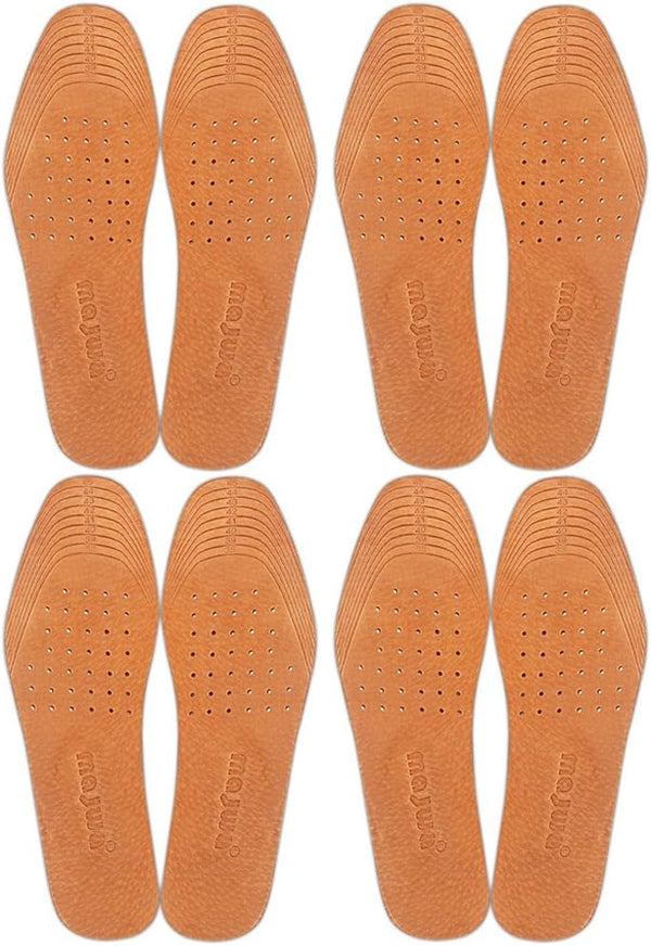 Absorbent Ultra Thin Pigskin Leather Insoles for Stinky Feet, Foot and Shoe Odor Inserts, 4 Pair