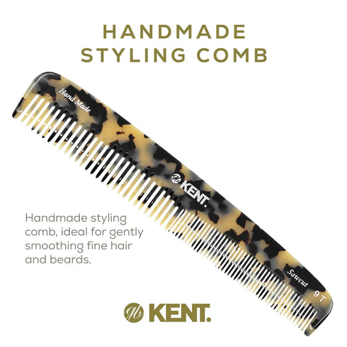 Kent 9T Fine Tooth and Wide Tooth Comb, Large Handmade Detangler Hair Combs for Wet Hair, Made in England