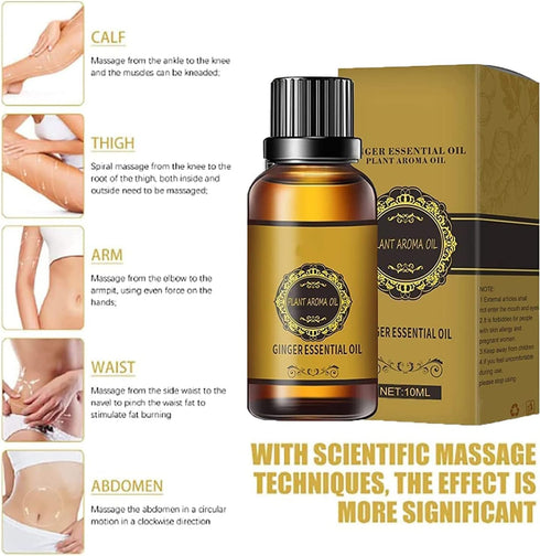 Toheok 5 Bottle Abdominal Drainage Ginger Oil,Belly Drainage Belly Off Massage Oil Massage Liquid