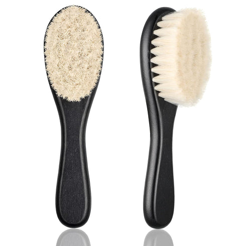 Shappy 2 Pieces Barber Fade Brush and Neck Duster Cleaning Grooming Tool with Wooden Handle (Black)