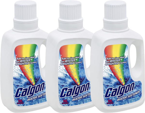 Calgon Liquid Water Softener, 32 FL Oz Bottle, Laundry Detergent Booster, Brighter Clothes, Pack of 3