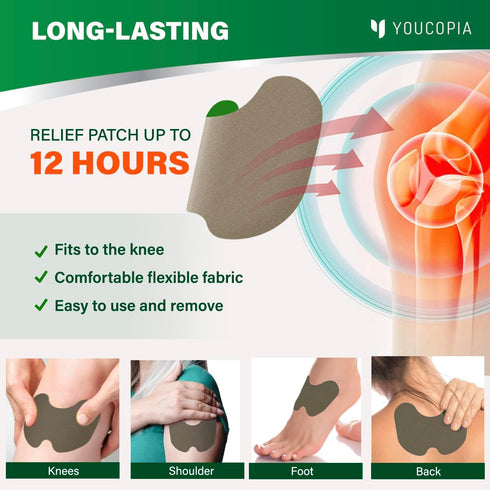 Knee Relief Heat Patches 36 Count - Natural Herbal Plaster for Long Lasting Muscle & Joint Relief