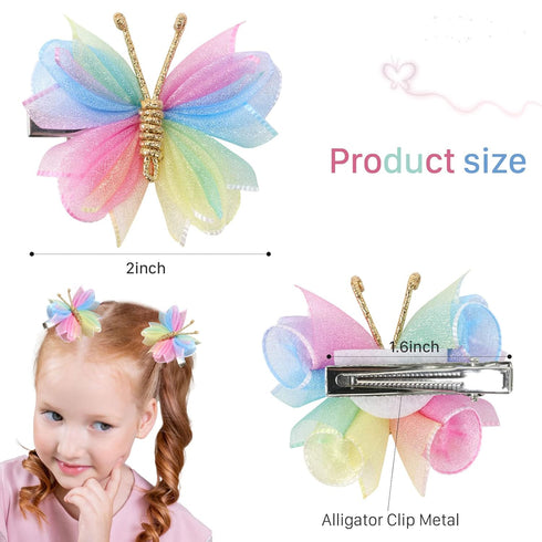 Oaoleer 10PCS Mini Butterfly Hair Clips, 2" Tulle Mesh Barrettes for Baby Girls Women Halloween Party