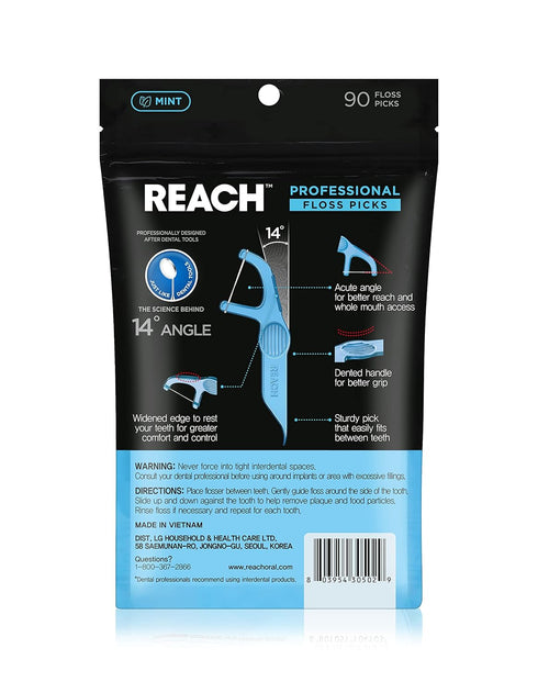 REACH Dental Floss Picks, 90-ct, Mint, Optimal Gum & Teeth Reach, PFAS Free, Ergonomic Multi-Use Flosser
