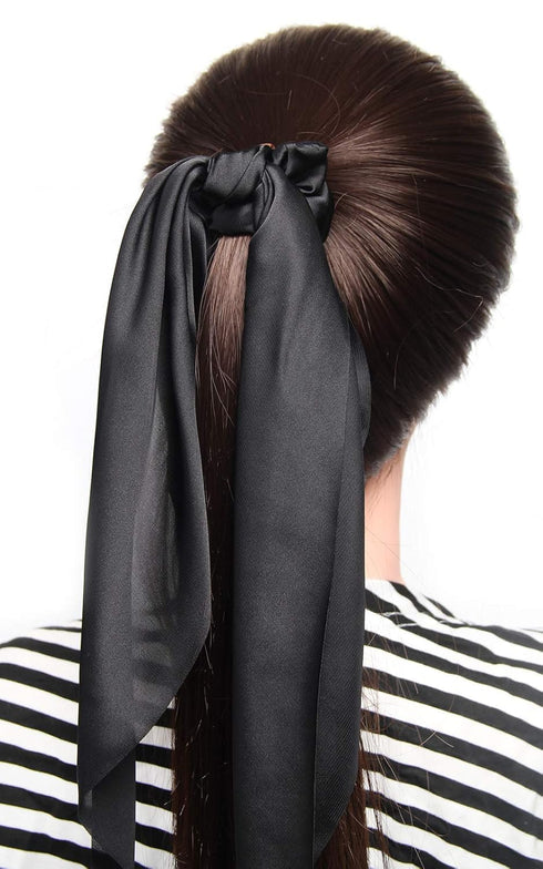 Pack of 2 Knotted Bow Hair Scrunchies - Elastic Hair Scarf Black Hair Ties Bands for Women and Girls