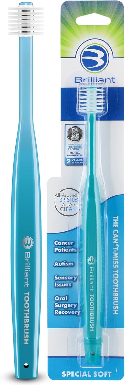 Brilliant Specialty Adult Round Toothbrush, Teal, for Sensitive Mouths with Ultra Soft Bristles, 1 Pack for Oral Care
