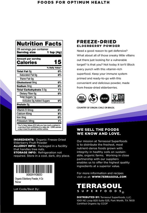Terrasoul Superfoods Organic Elderberry Powder, 4 Oz - Freeze-Dried