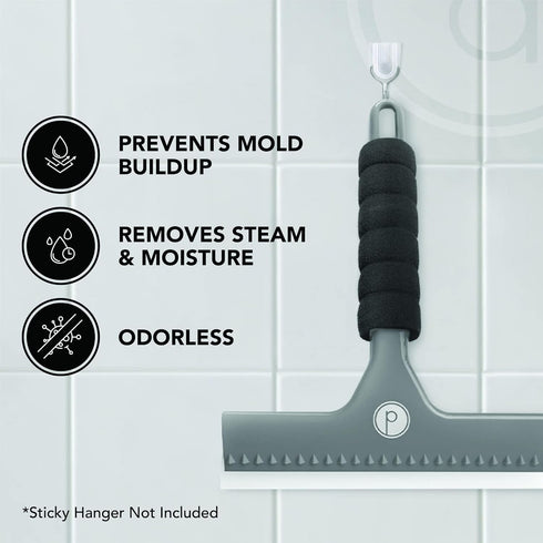 Squeegee for Shower Door, Car Windshield, Glass Window - Gray with 2 Extra Silicone Replacement Blades