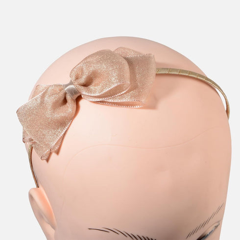 Soft Lace Bowknot Hairband, Bow Headband with Pearl Yarn, Perfect Hair Accessories for Party and Cosplay (Champagne)