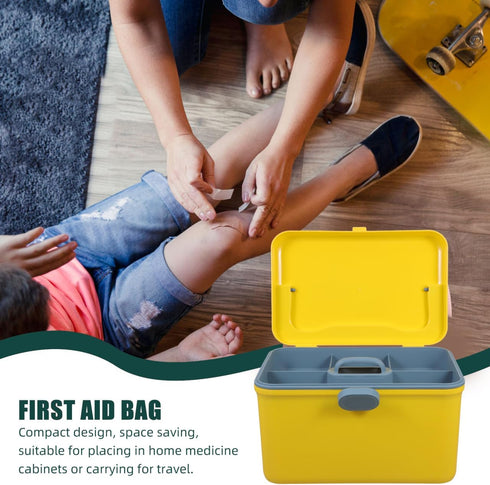 NOLITOY Empty First Aid Box Organizer (Yellow), Multi-Layer Plastic Medicine Storage Container with Handle for Baby