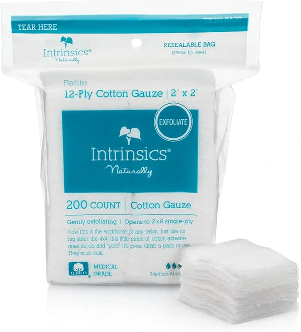 Intrinsics 200 Count Petite Cotton 12-Ply Gauze - 2"x2", 100% Naturelle Cotton, Med-Esthetic