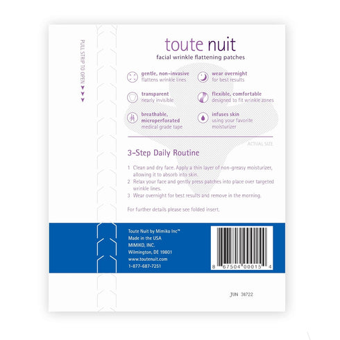 Toute Nuit Wrinkle Patches – Jet – Face Tape for Forehead and Frown Lines – 20 Count, Made in USA