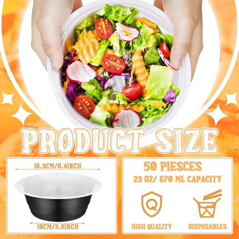 Gejoy Plastic Bowls 23 oz Disposable Snack Bowls Plastic Salad Bowls Serving Bowls Dessert Bowls for Graduation Wedding Birthday Picnics Holiday Parties Supplies(Black, 50 Pcs) by Gejoy