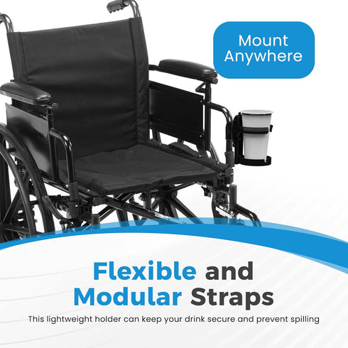 Mobility Cup Holder for Adults, Portable Drink Holder for Wheelchair, Adjustable & Foldable Cup Carrier