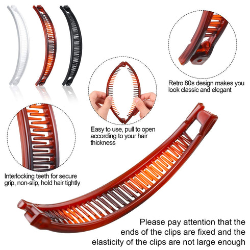 WILLBOND 6 Pcs Banana Clip Hair Clincher Combs, Classic Fish Shape Ponytail Clips for Women, Brown, White, Black