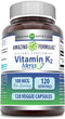 Amazing Formulas Vitamin K2 Menaq7 MK7 Supplement - 100 Mcg, Veggie Capsules, 120 Count