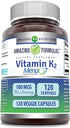 Amazing Formulas Vitamin K2 Menaq7 MK7 Supplement - 100 Mcg, Veggie Capsules, 120 Count
