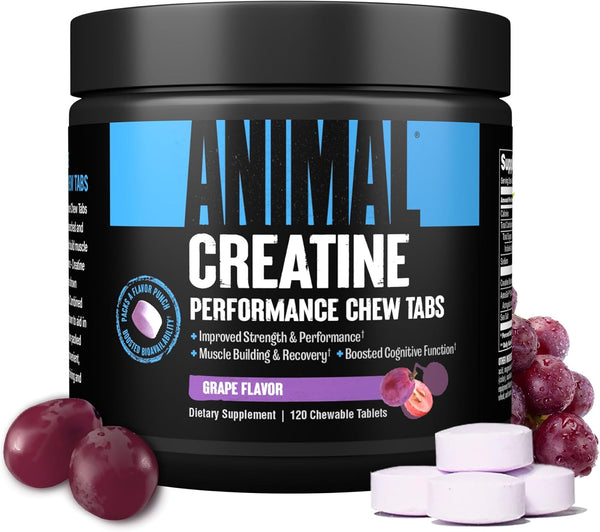 Animal Creatine Chews Tablets, Enhanced Creatine Monohydrate with AstraGin, Sea Salt for Added Pumps, Grape Flavor