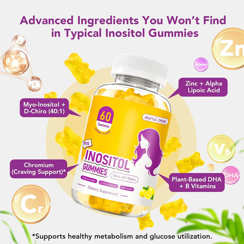 ourui one Gummies 40:1 D3, B12 60 Gummies 1 Pack Myo & D-Chiro Inositol for Women Ratio Hormone Balance & Fertility