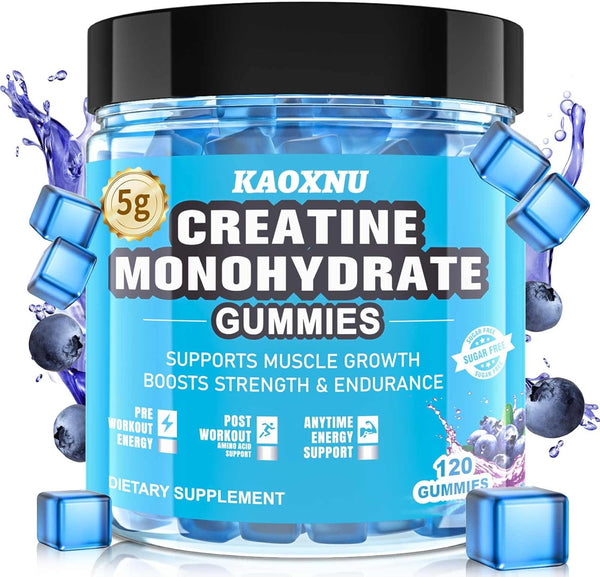 Creatine Monohydrate Gummies, 5000mg for Men & Women, 120 CT Chewable, Sugar Free, Vegan, Blueberry Flavor