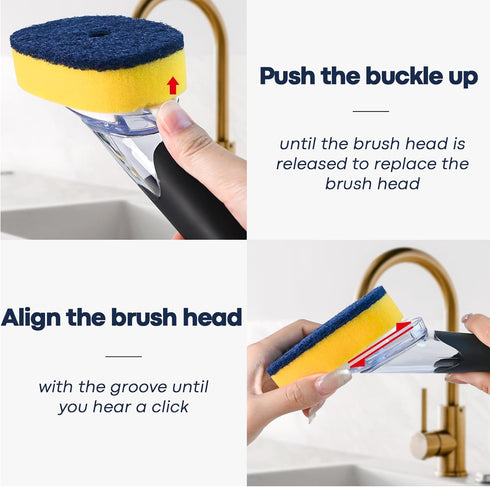 Set 2 Dish Brush with Soap Dispenser Storage with PCS Sponge Refills & Holder, Soap Dispensing Dish Brushes, Sponge