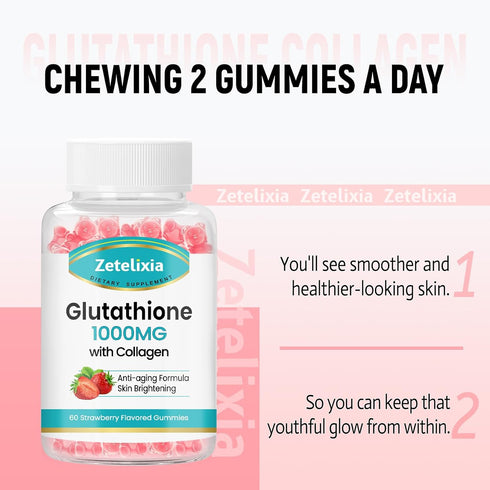 Glutathione Collagen Gummies with Cysteine for Hair Skin Nails - Vegan, Sugar Free, 60 Count