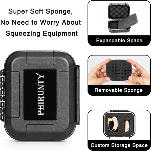 52 Pieces Set High Seal Waterproof Hearing Aid Case with Extractable Sponge, Drop-Proof, Shock-Proof Storage Box